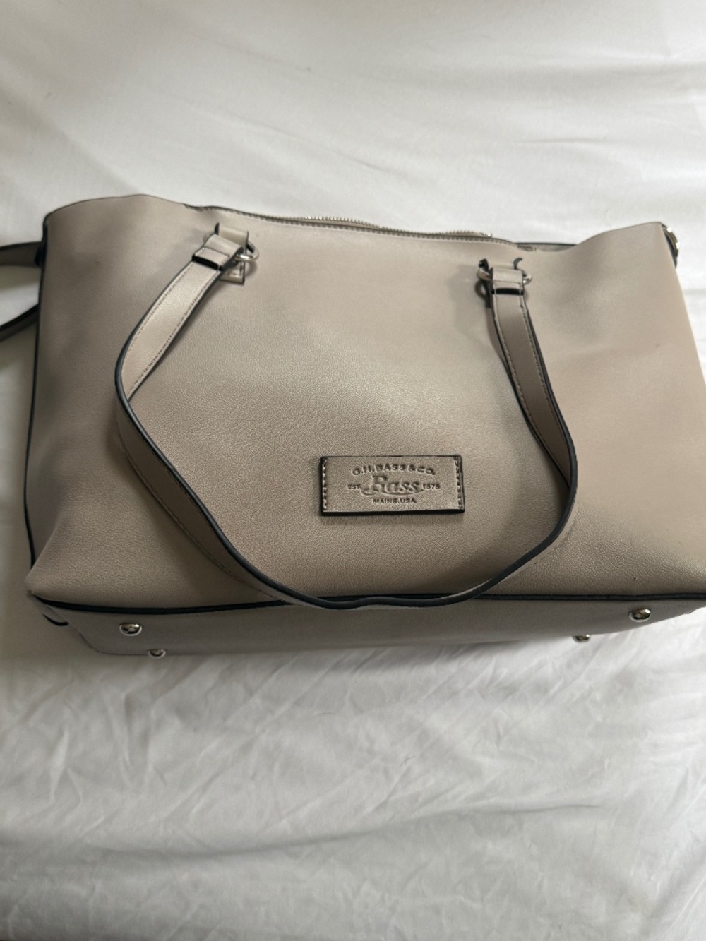 G.H. Bass & Co Beige Faux Leather Tote Bag Large Minimalist Everyday Unisex